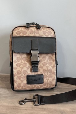 COACH Track Pack Crossbody Bag In Signature Canvas Leather Bag CX880 Tan Black