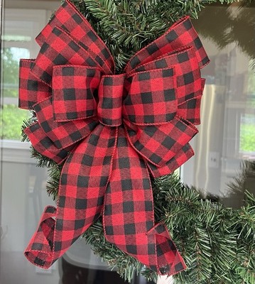 Handmade Large Christmas Buffalo Plaid Bow for Wreath 10 x 16 in. Bow for Wreath