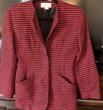 Vintage 1990s Christian Dior Separates Houndstooth 100 Wool Jacket Red Black 6
