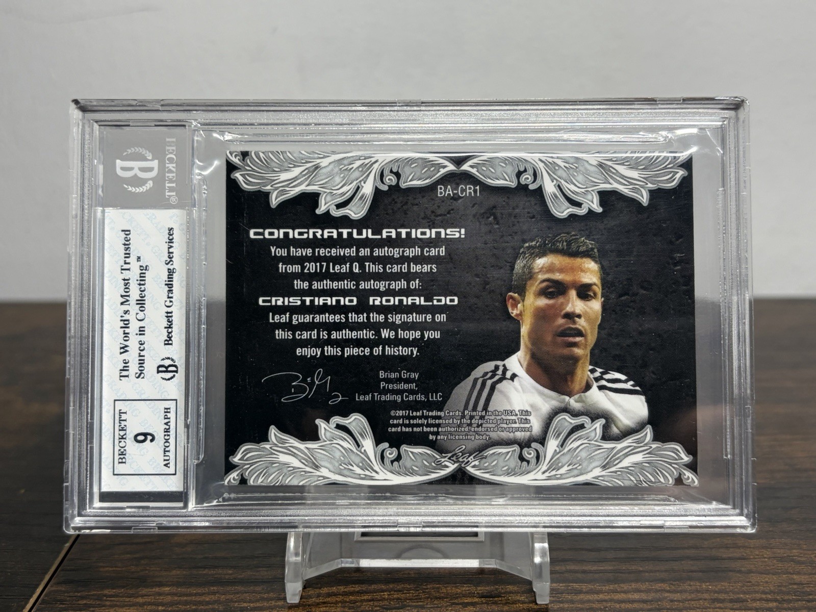 2017 Cristiano Ronaldo Leaf Q BGS 6.5 Auto 9 SSP /10 Red view 2