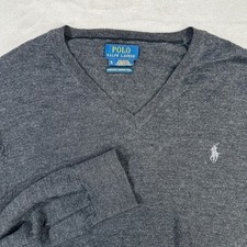 Polo Ralph Lauren Sweater Merino Wool Mens XL Charcoal Grey Washable V-Neck