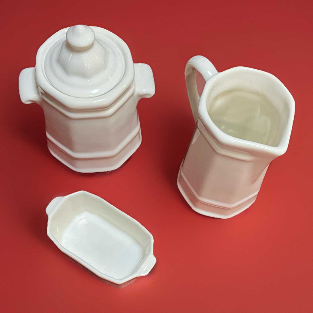 Vintage Pfaltzgraff Heritage White Creamer Sugar Bowl w/Lid Sweet Low Canister