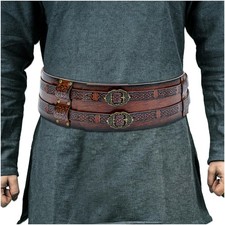 Viking Wide Armor Corset Belt, Medieval Faux Leather Knight LARP Costume Brown