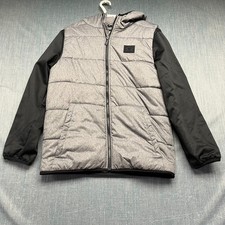 Under Armour Youth Boys Puffer Jacket YXL Gray Black Hooded Full Zip Insulated