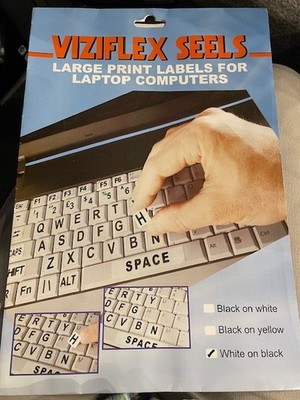 Viziflex Seels LARGE LETTER KEYBOARD STICKERS for Laptop Computer WHITE ON BLACK