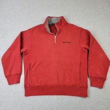Nautica Sweatshirt Mens Medium Red Embroidery Logo 1/4 Zip Pullover Pockets