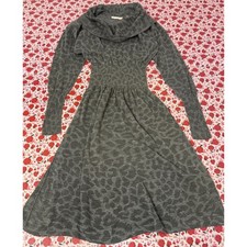 Rebecca Taylor Grey Leopard Print Wool Alpaca Blend Cowl Neck Sweater Dress b2