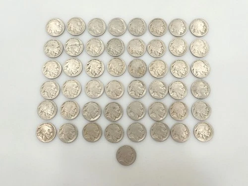 Lot of 49 Dateless Buffalo Nickels - Vintage Indian Head 5c Coins - Bulk