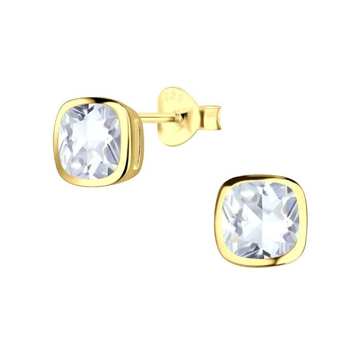 Boucles d'oreilles zircone carré en plaqué or coffret cadeau anniversaire