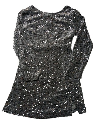 Womens Sequin Bodycon Velvet Warm Long Sleeve Backless Glitter Slit Mini Dress L