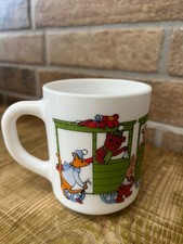 Vintage Arcopal France Children’s Milk Glass Mug Cup Animals On Train