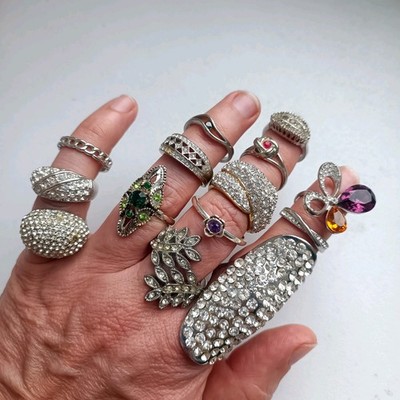 Vintage Rhinestone Rings Mixed Lot Costume Jewelry Unmarked