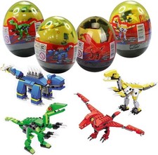 Anditoy 4 Pack Dinosaur Building Blocks Toys in Jumbo Eggs for Multicolor