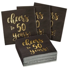 50 Pack Cheers to 50 Years Napkins for 50th Birthday, 3-Ply, 5 x 5 In