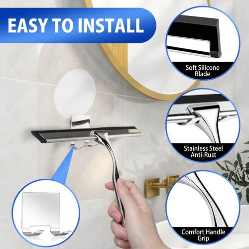 Shower Squeegee, Stainless Steel Window Squeegee, Shower Screen Wiper Squeegee C - Picture 3 of 12