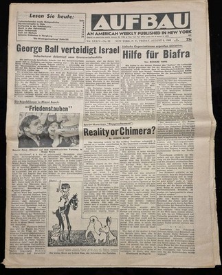 AUFBAU Amerikanische ZEITUNG 09.08.1968 herausgegeben in NEW YORK ORIGINAL