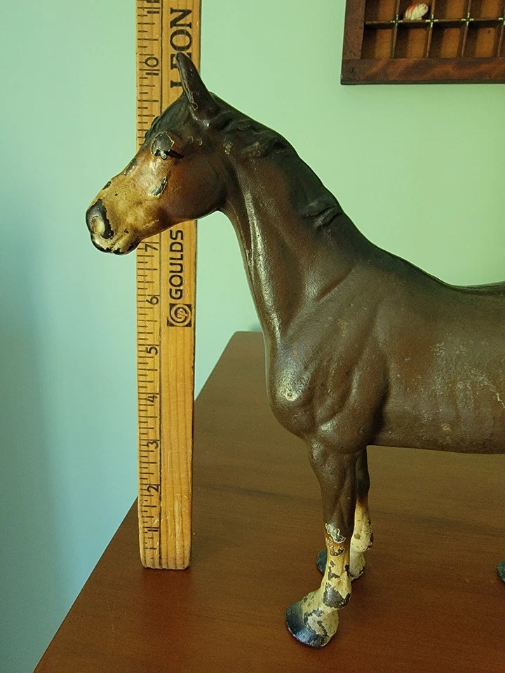 Antique Cast Iron Brown Thoroughbred Horse Doorstop Statue - Image 3 of 4