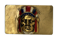 Brass Native Chief Headdress Western Biker Tribal Cowboy Vintage Belt Buckle