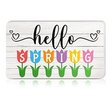 Hello Wood Sign for Home Farmhouse Decor 9 x 5.3 Inch Table Centerpiece Spring