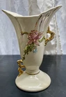 Hull Pottery W8- 7 1/2” Art Woodland Vase, White And Gold Color Scheme.