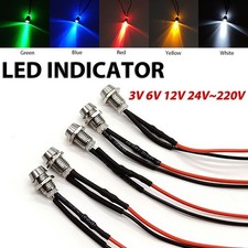 LED Indicator Warning Signal Light 8mm Thread Metal 3V 6V 12V 220V Panel Mount
