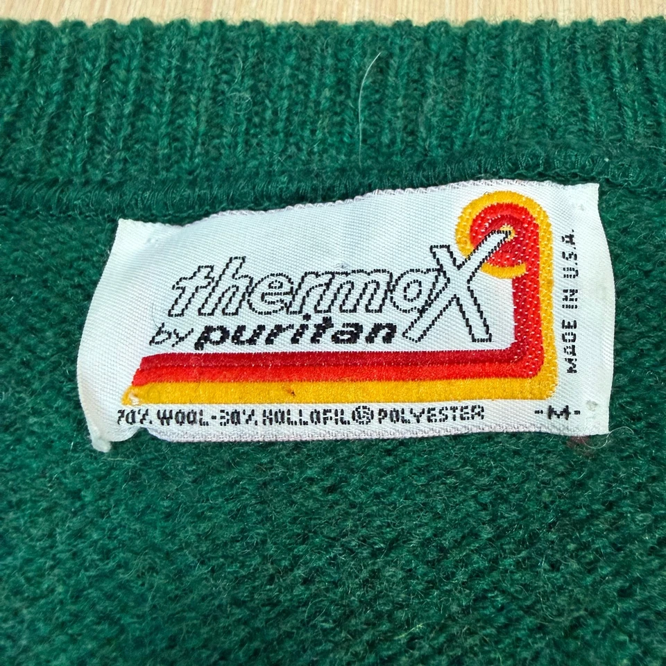 Suéter puritano vintage anos 70 verde escuro thermax médio masculino rockalbilly golfe - Imagem 3 de 4