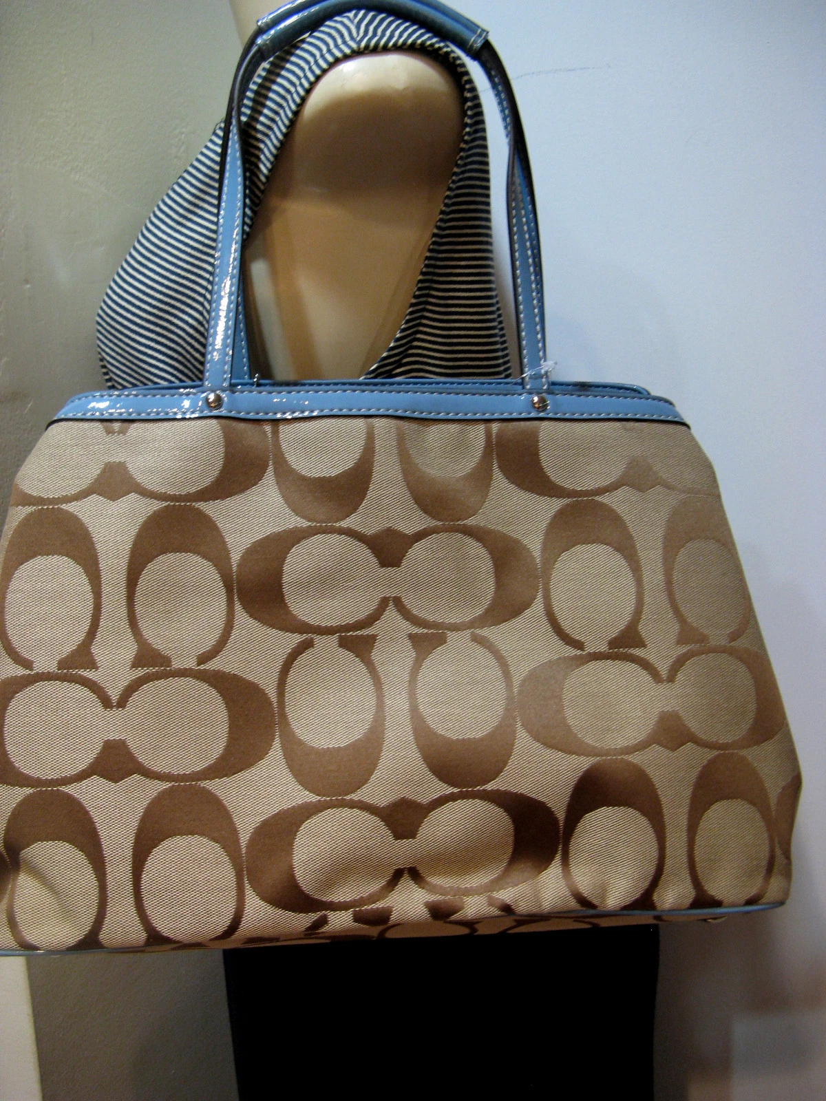 Borsa a mano Coach donna firma a righe telaio a C borsa tote a spalla $328