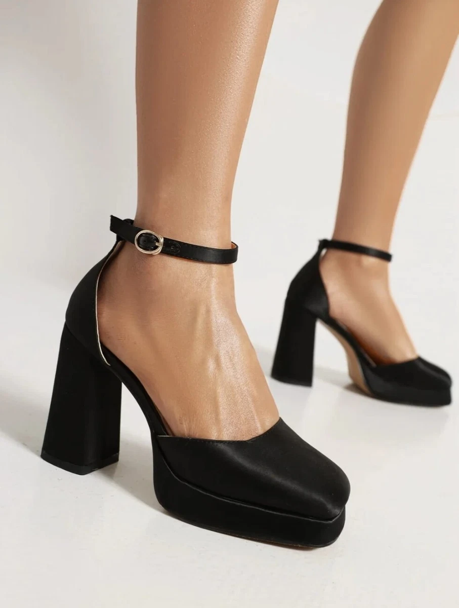 GUIHUA Women s Ankle Strap Square Toe Platform Chunky High Heel Court Shoes