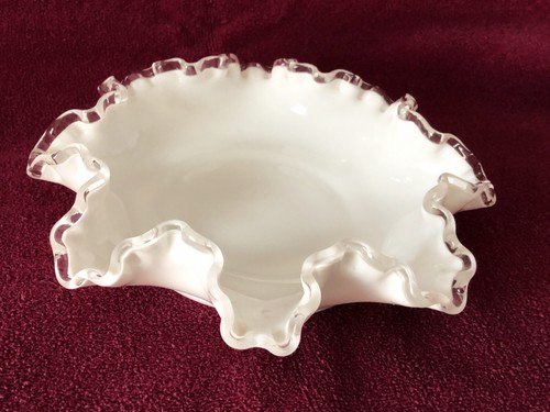 Fenton Silver Crest Milk Glass 8" Flared Ruffled Compote Candy Dish - Picture 2 of 5