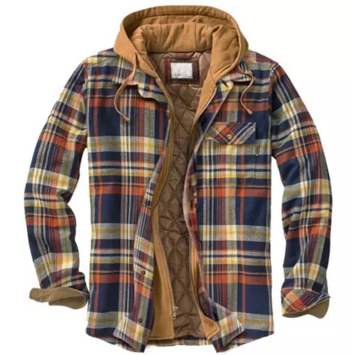 Men Plaid Work Jacket Lumberjack Hooded Flannel Shirt Sherpa Warm Hoodie New - Picture 17 of 76