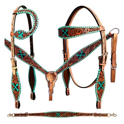 BE Bar H Equine American Leather Horse Saddle Tack One Ear Headstall | Breast