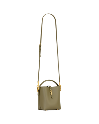 SAINT LAURENT Le 37 Mini $2300 Elmwood Shiny Leather Bucket Bag