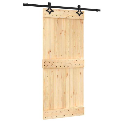 Sliding Door with Hardware Set 90x210 cm Solid Wood Pine vidaXL - Picture 2 of 11