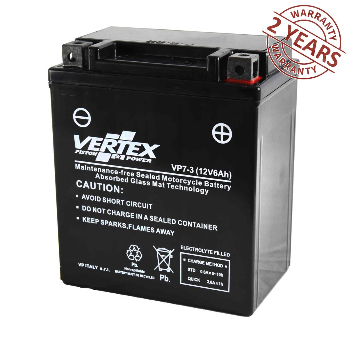 Honda CBF 125 2012 VP7-3 Vertex Battery AGM 12V YTX7L-BS