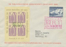 &Ouml;STERREICH RAKETENPOST 1961 Brief m. sog. Schmiedl-Raketenblock (Kat 41) nur 600