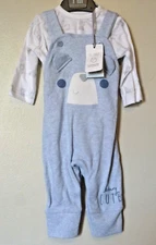 Mothercare Dungarees & Bodysuit My First Beary Cute 1-3 Months BNWT £17.95 Blue