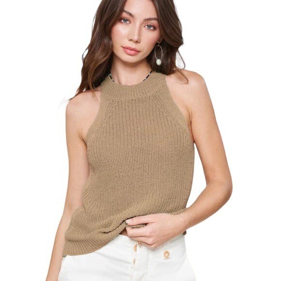 Sweater Halter Ribbed Knit Sleeveless Sweater Women Size S/M-image