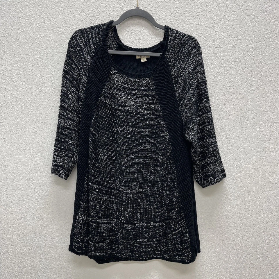 One World Mujer Plus 3X Suéter Dos Tonos Cuello Barco Negro Blanco Mangas 3/4 Foto 2 de 4