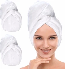 FIUL - Microfiber Hair Towel Wrap for Women - Hair Wrap Towels - 2 Pack White
