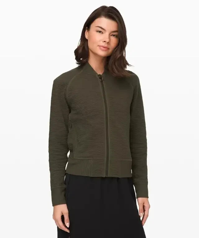 Lululemon On Repeat Bomber Green Olive Yoga Activeware Size