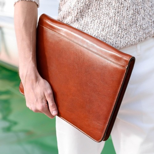 Time Resistance Leather Portfolio - A4 Document Folder - Italian Handcrafted Pad - Picture 3 of 6