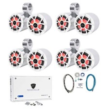 4 Rockville RKL65MBW Dual 6.5" Marine Wakeboard LED Speakers Amplifier Amp Kit