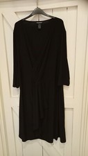 Nina Leonard Ladies Black Jersey Fixed Wrap 3/4 Sleeve Dress-Size 3XL