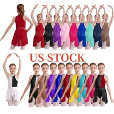 Kids Girls Sleeveless Dance Costume Shiny Rhinestone Decorated Bodysuit