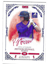 PEYTON STOVALL 2022 ONYX VINTAGE BASEBALL ON CARD AUTO RED INK /25
