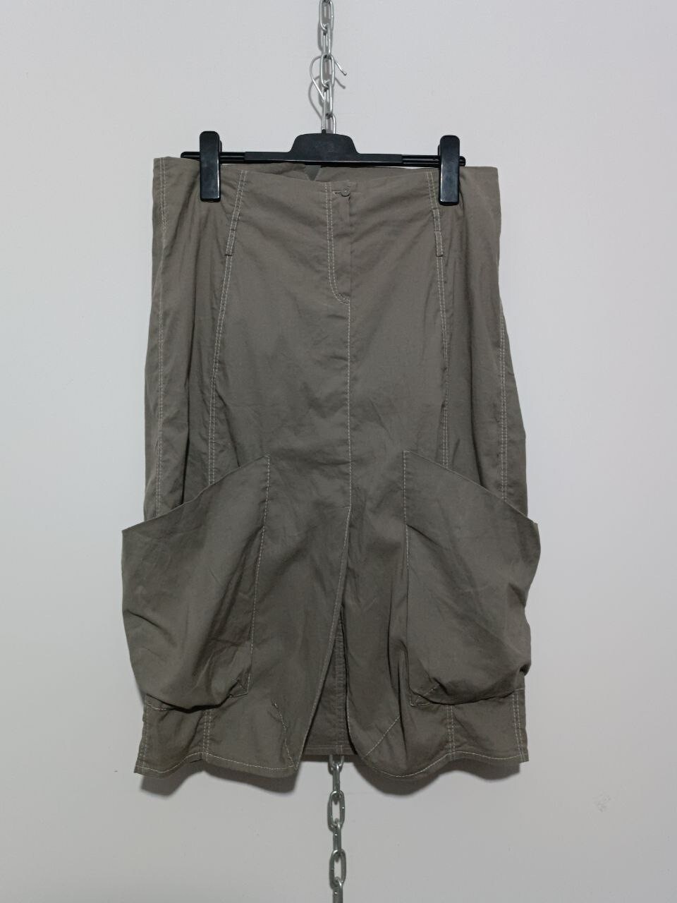 Annette Gortz Straight Cut Knee Skirt Size 46/XL Patch Pockets Beige-Gray Color