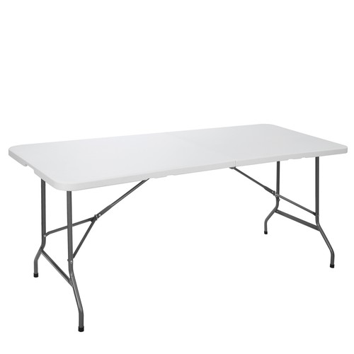 6FT Fold-in-Half Table Portable Party Camp Dining Table w/ Carrying Handle White - Picture 7 of 21