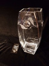 Elegant Hand Blown Glass Vase with Swarovski Crystal & Sandblasted Gift present