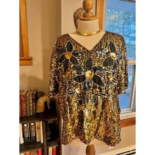 VINTAGE Gold Silk Sequin Blouse