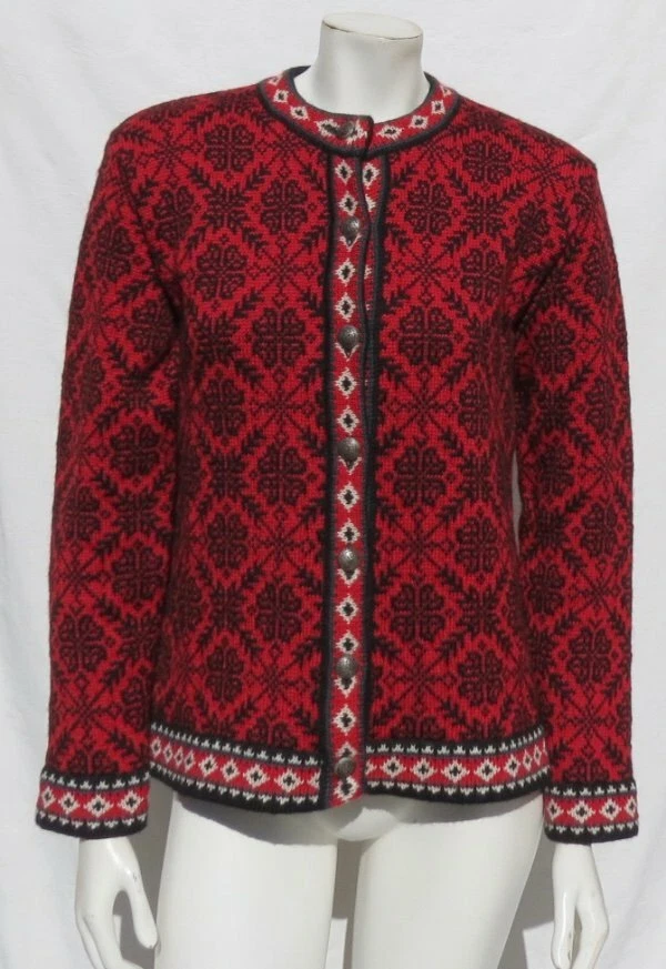 LL BEAN Lana Merino Grueso Tejido Suéter Cárdigan Nórdico Navidad Para Mujer EE. UU. M